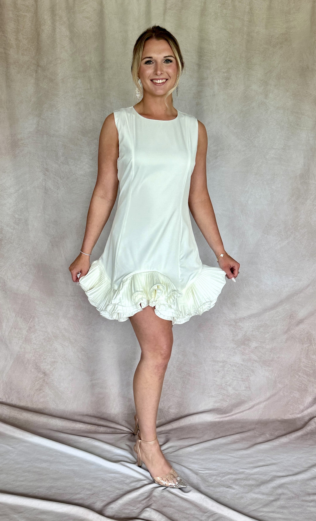 Belle of the Ball White Ruffle Hem Dress