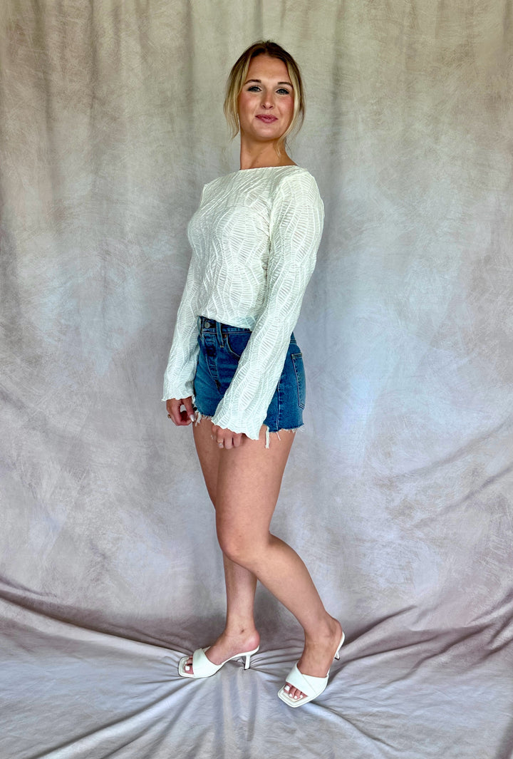 Malibu Ivory Textured Long Sleeve Top