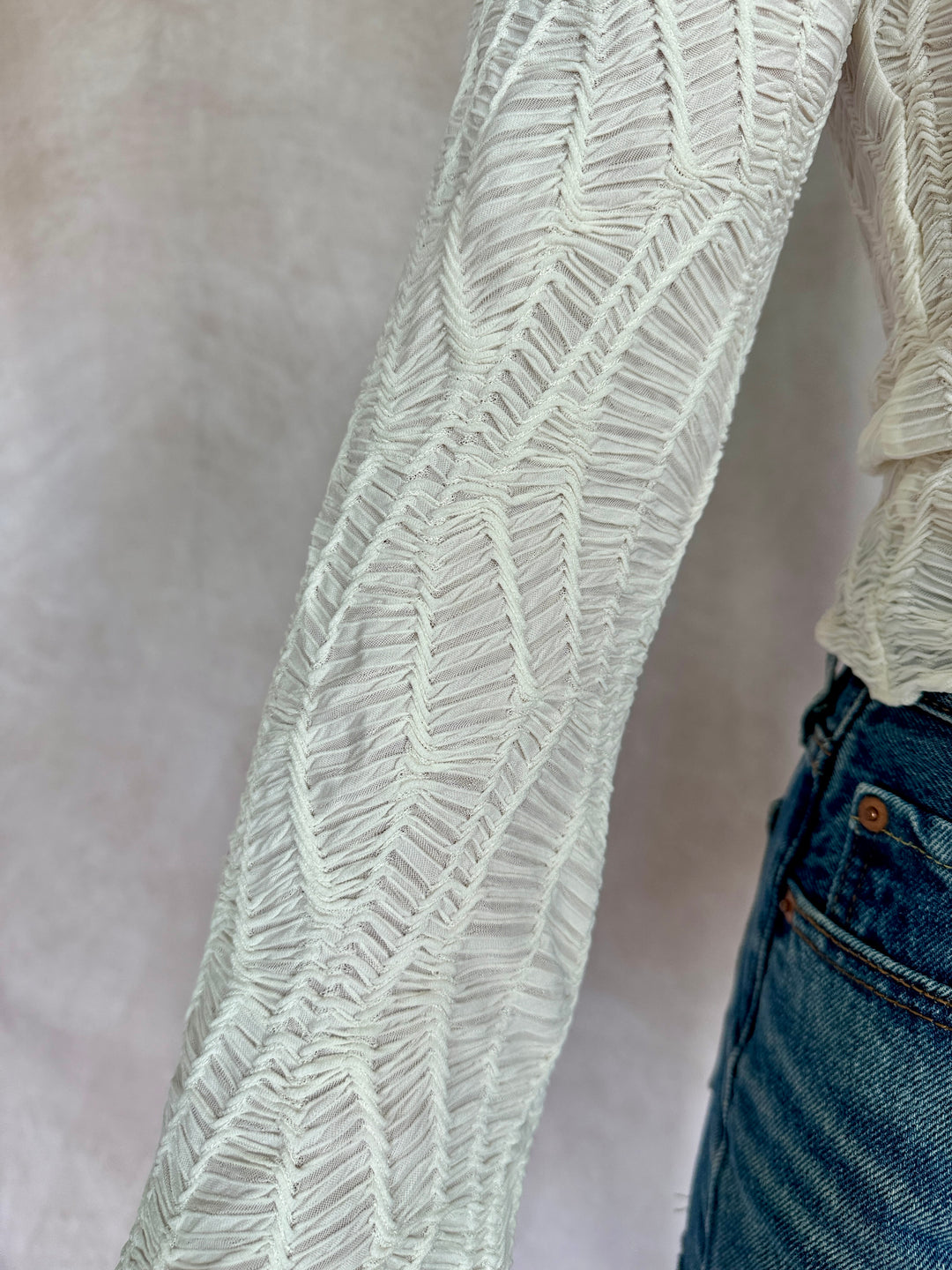 Malibu Ivory Textured Long Sleeve Top