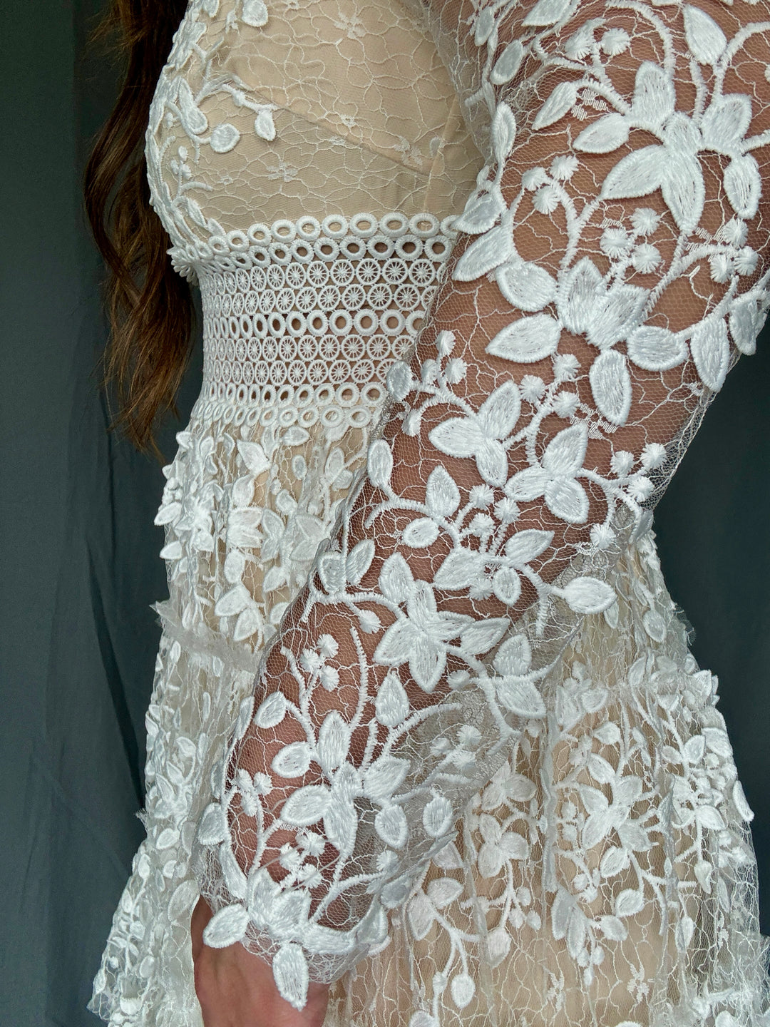 Deep V-Neck Lace Tiered Dress