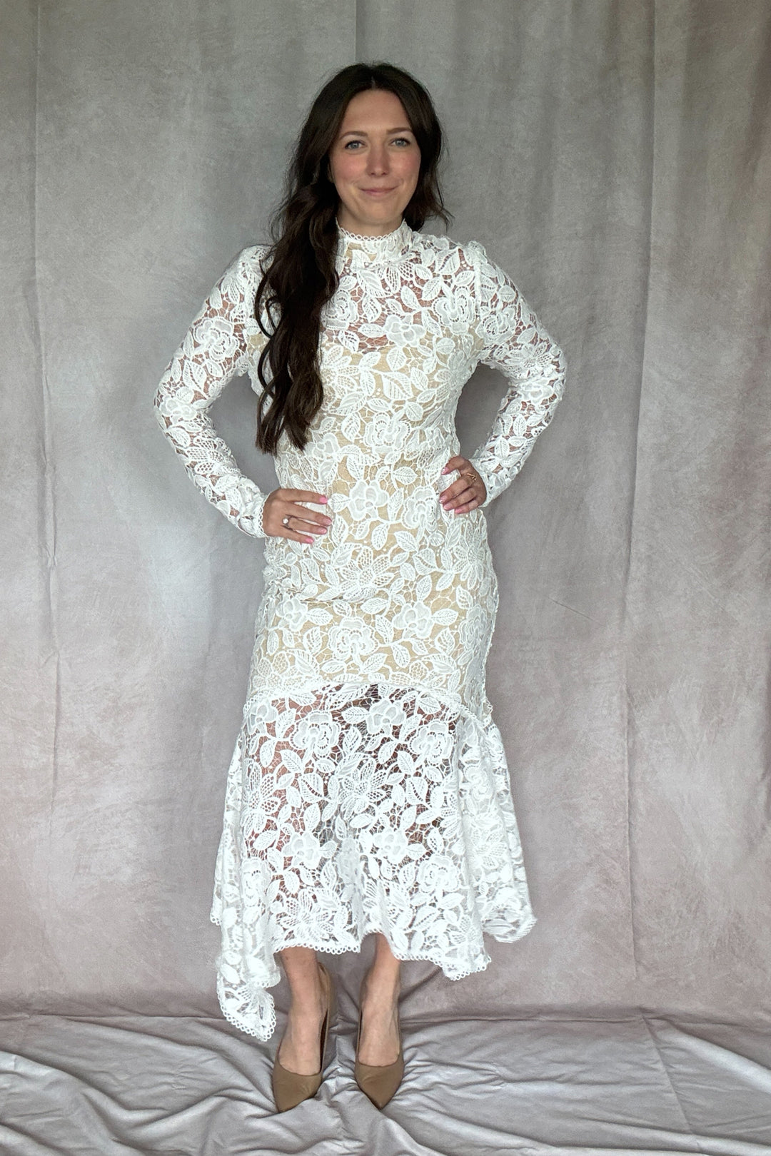 Something White Romantic Long Sleeve Lace Dress