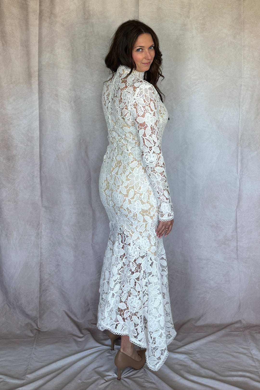 Something White Romantic Long Sleeve Lace Dress