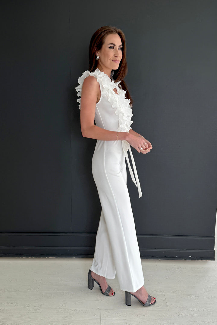 White Ruffle Tank Jumpsuit