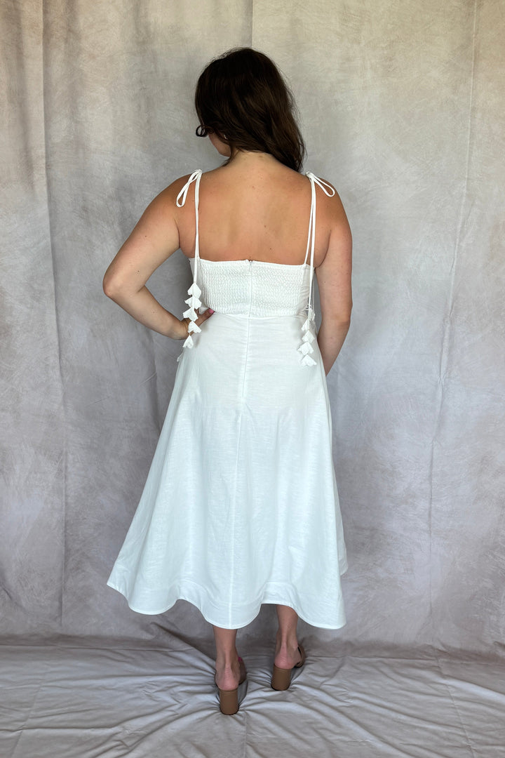 Something White Bustier Shoulder Tie Midi Dress