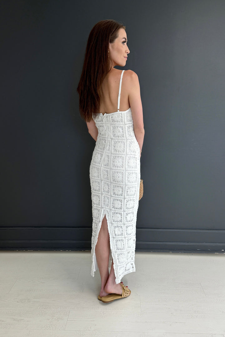 At the Beach White Crochet Maxi Dress