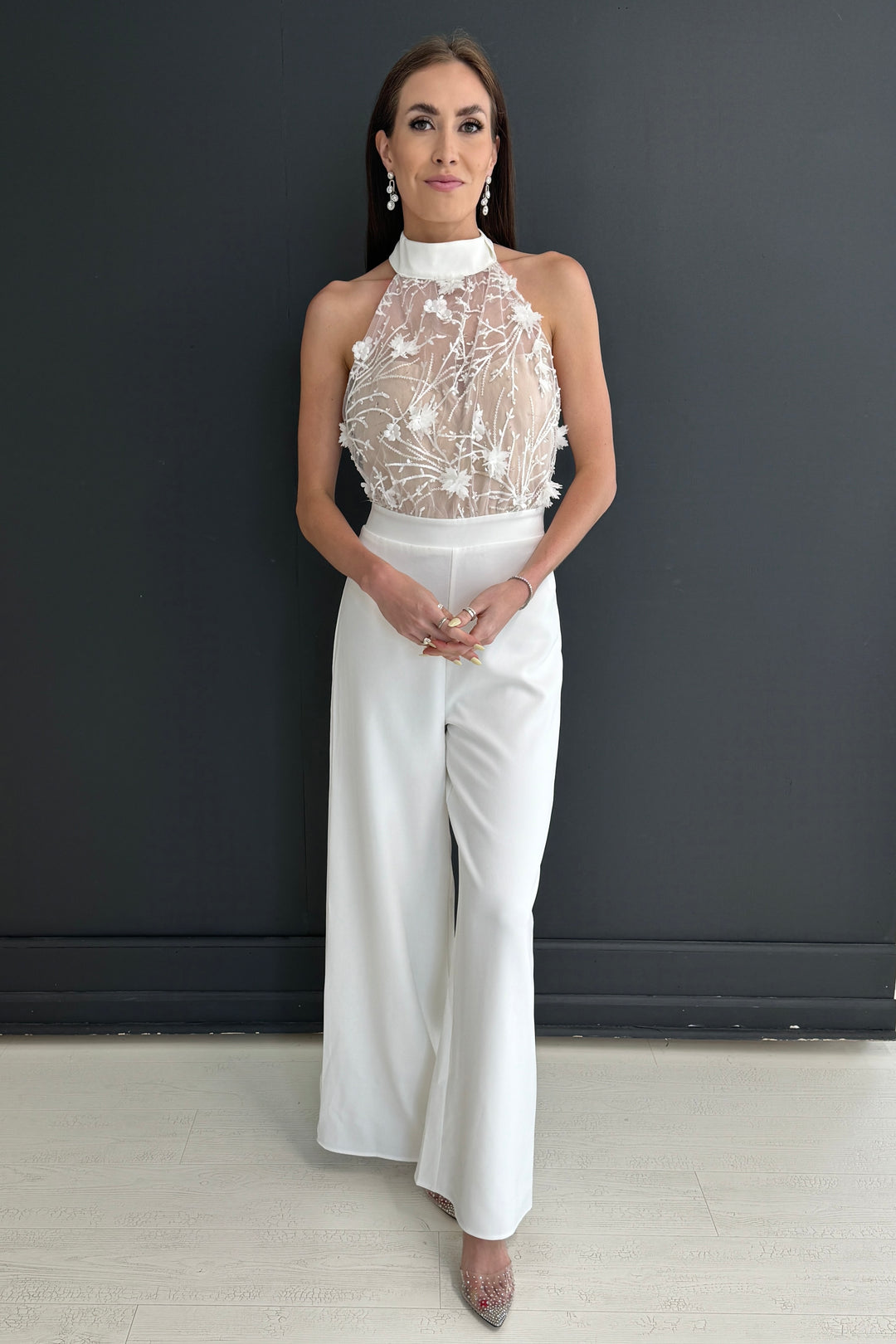 All Eyes on You White Embellished Jumpsuit