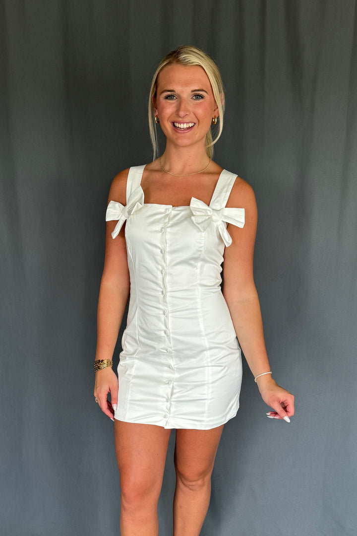 Buttoned Up Bow Mini Dress