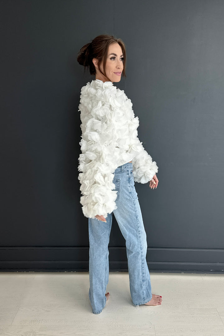 White Flower Bomber Jacket