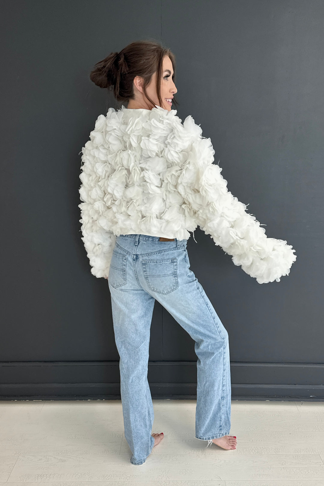 White Flower Bomber Jacket