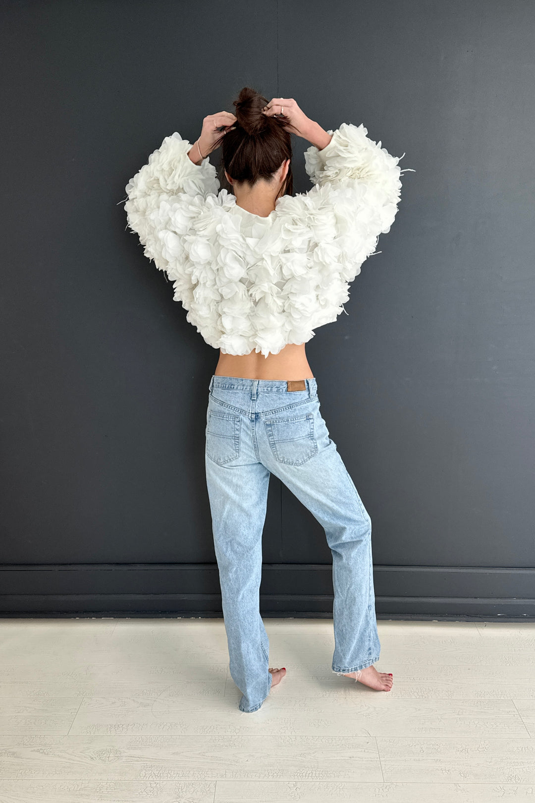 White Flower Bomber Jacket