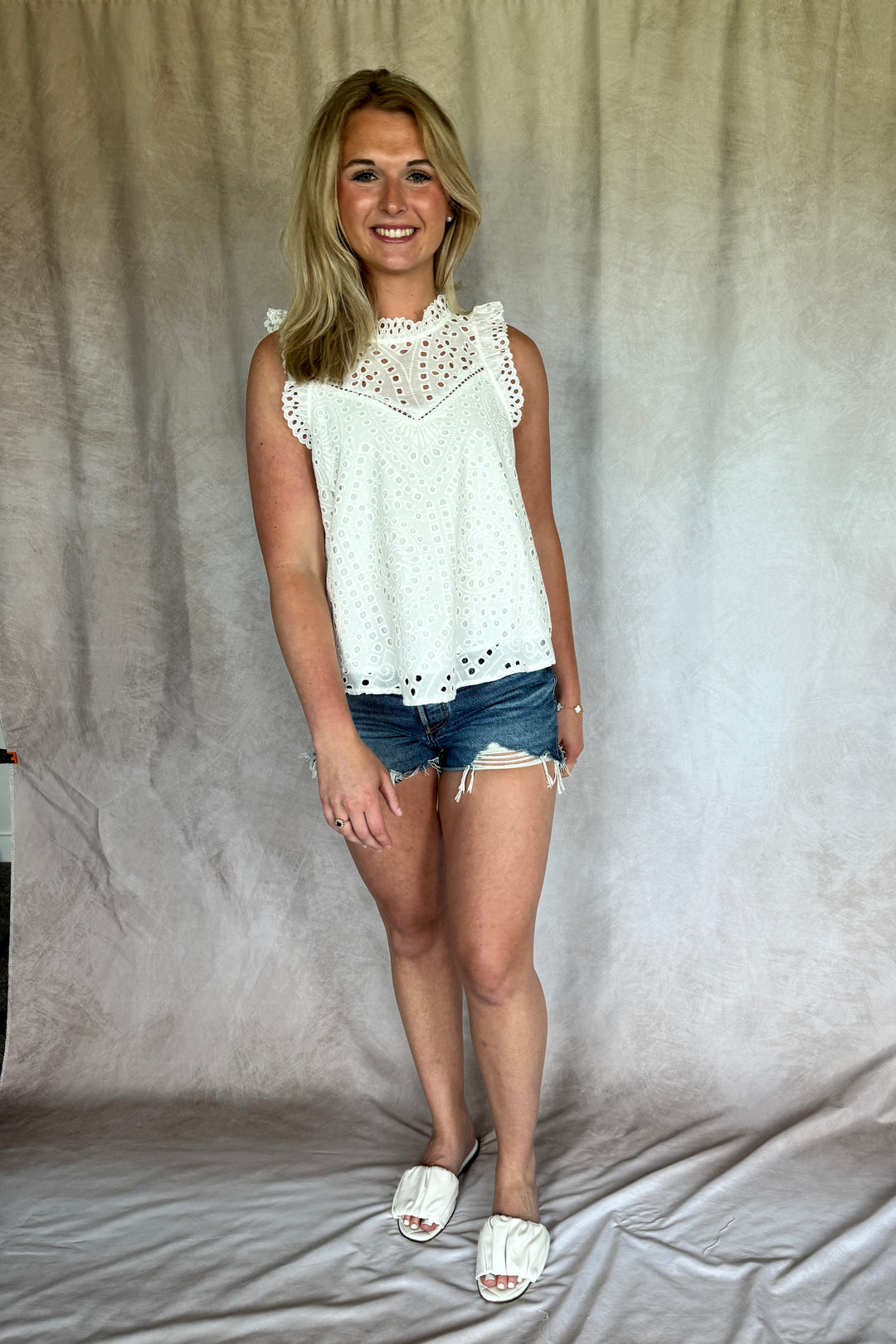 Summer Lovin' White Eyelet Tank Top