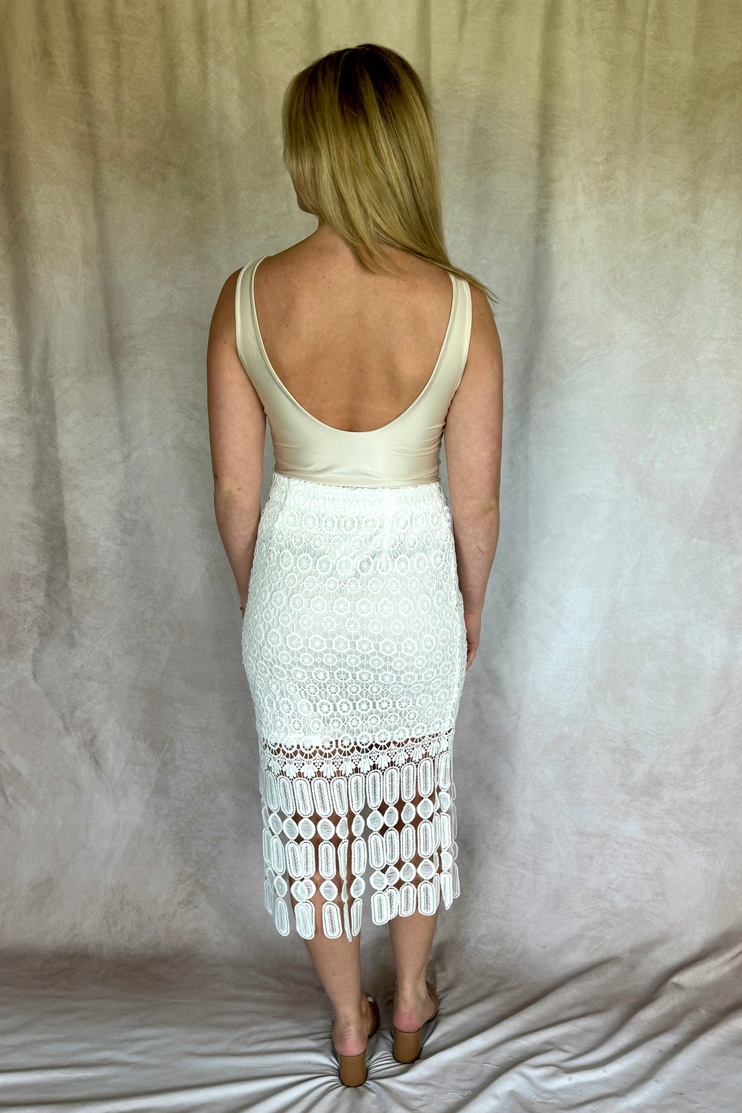 White Eyelet Midi Skirt