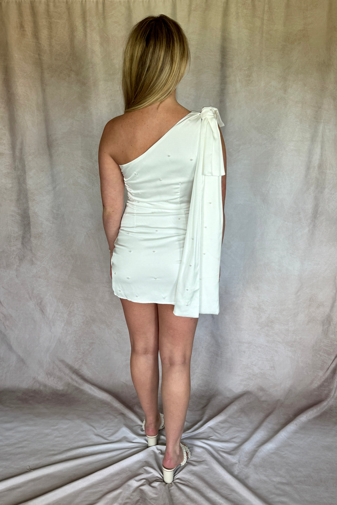 Pearly White One Shoulder Mini Dress