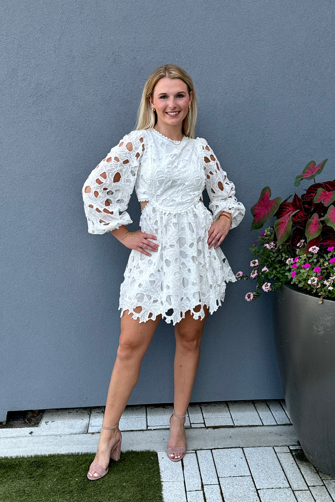 White Floral Lace Long Sleeve Dress