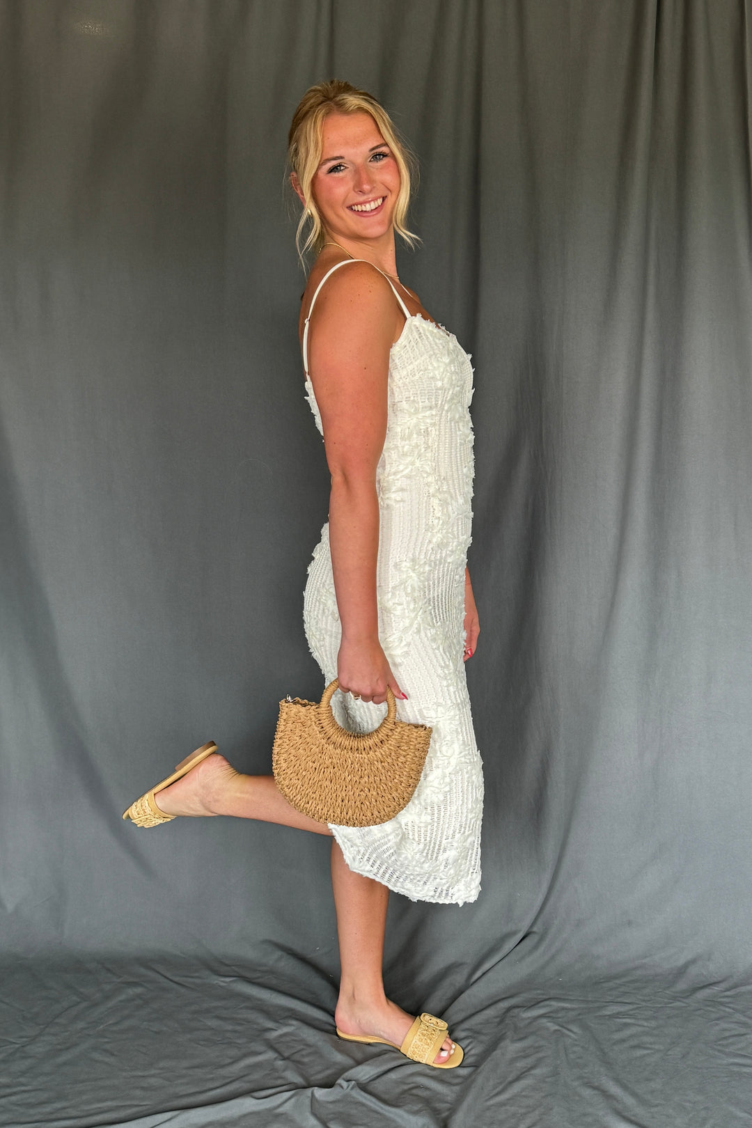 Crochet Off-White Midi Dress